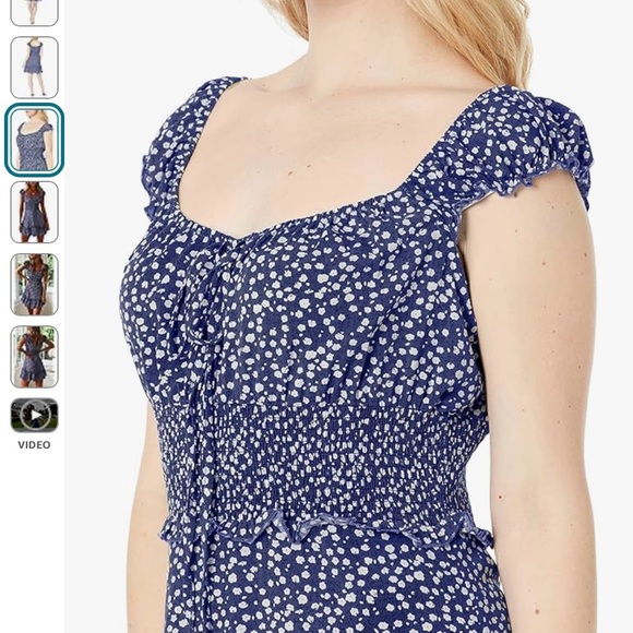 Womens Summer Sexy Sweetheart Collar Printed Ruffle Mini Dress, Blue Medium - Picture 3 of 4